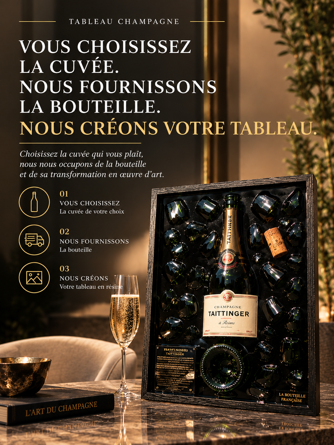 Tableau Champagne Personnalisé – Bouteille Cassée en Résine